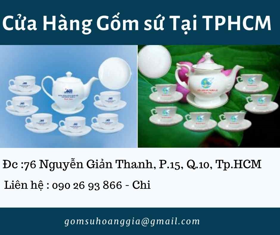 Bộ quà tặng ấm chén in logo Bát Tràng Dáng Minh Long In Logo Vàng Kim