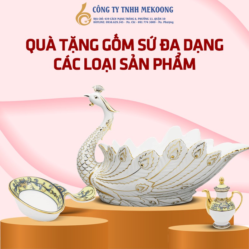 Quà tặng gốm sứ Tết Chuột Phú 8cm Màu Trắng Trang trí vàng 24K