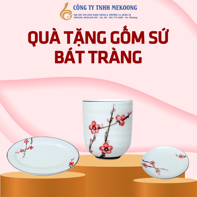 Bộ Quà Tặng Ấm Chén Minhlong 0.35 L Mẫu Đơn Liền Khay Giá In Logo